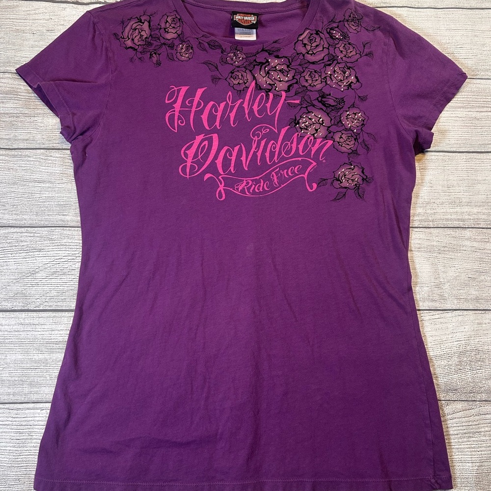 Harley-Davidson Women's Purple Floral Tee - Picture 3 of 7